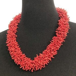 Novica Brick Red Seed Beaded Branch Coral Beach Coastal Ocean Summer Necklace